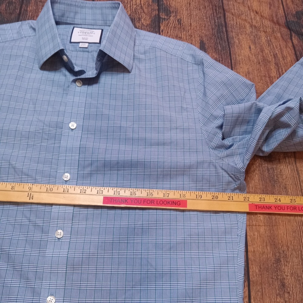 Charles Tyrwhitt Men's Long Sleeve Button Up Shirt Slim Fit Large Blue Plaid - Picture 6 of 7